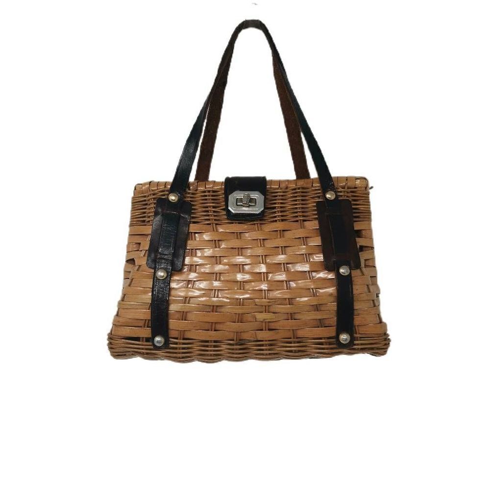 Vintage Tan Wicker Basket Purse | 10.5" x 6.7"
